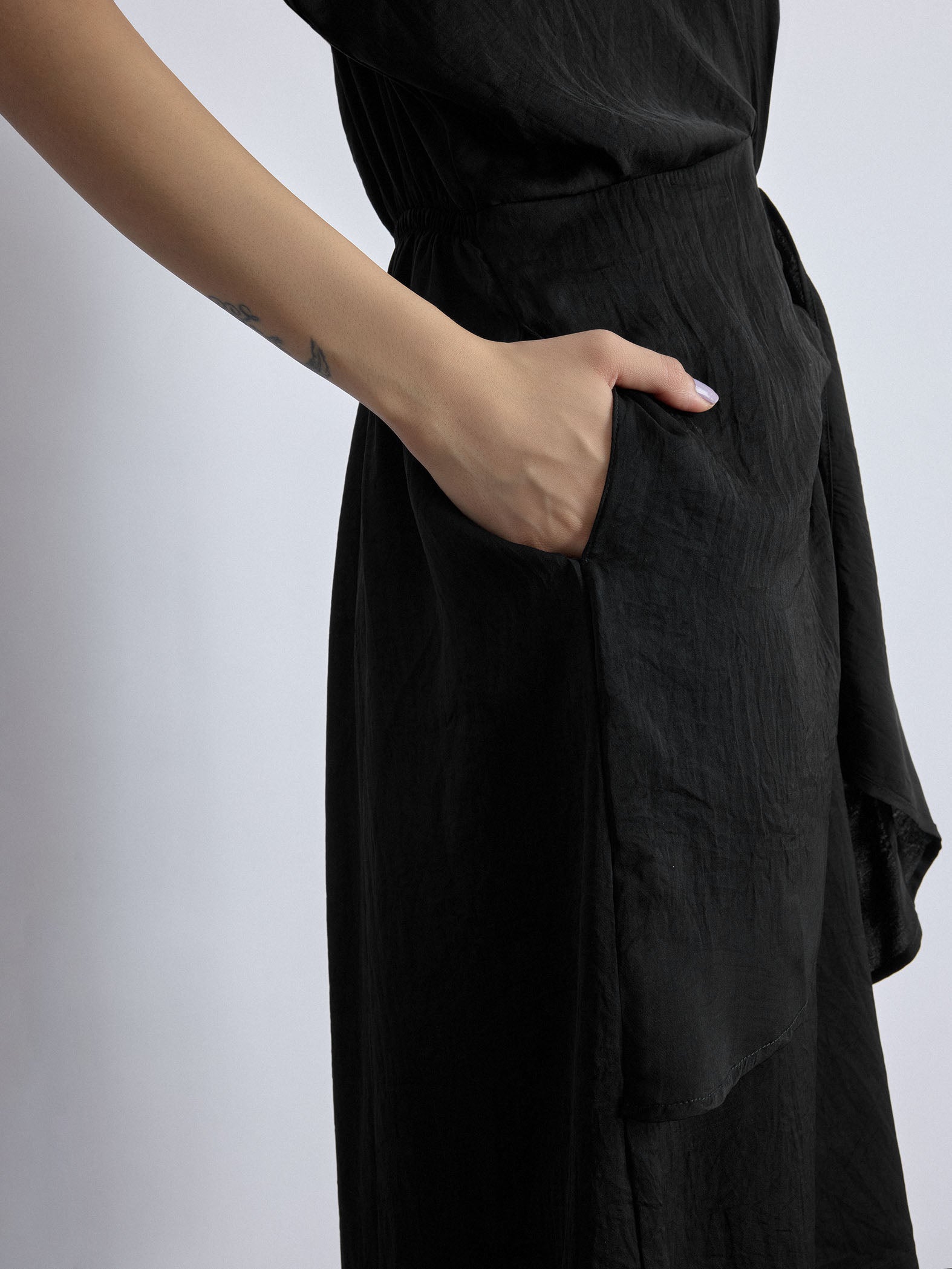 Black Pleated Drape Dress