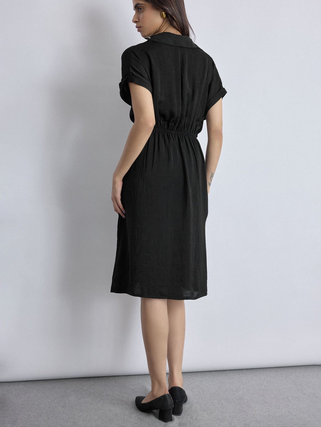 Black Pleated Drape Dress
