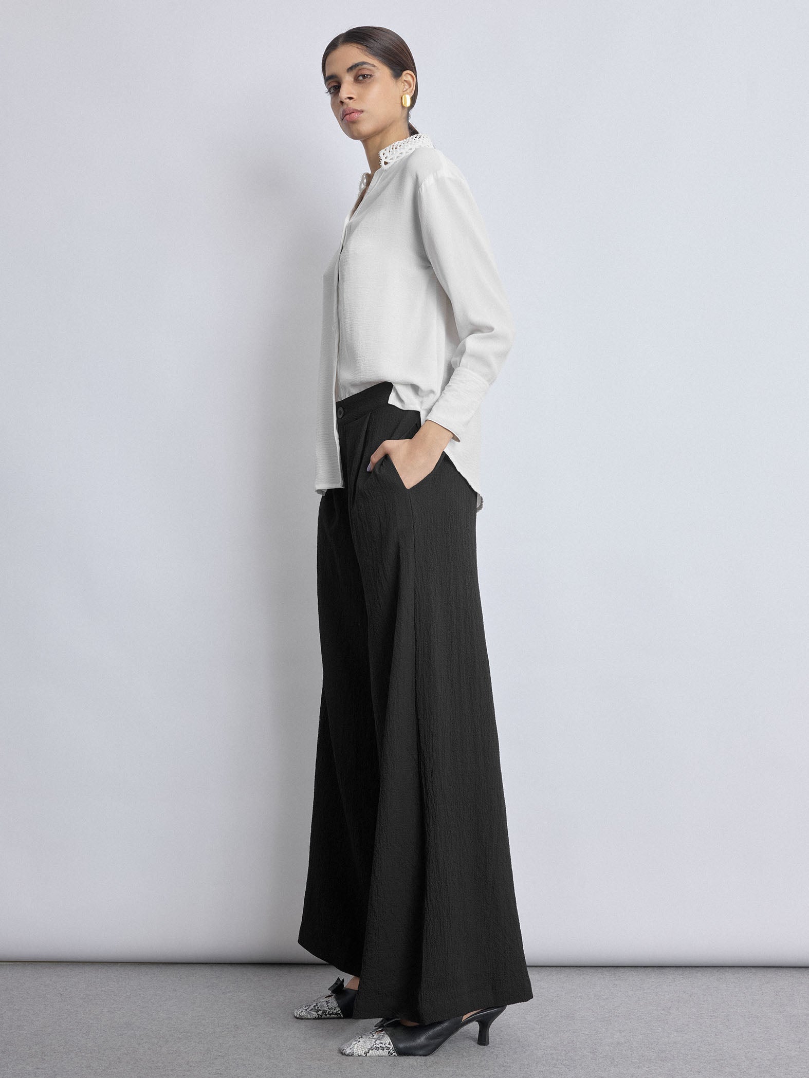 Black Pleated Flare Pants