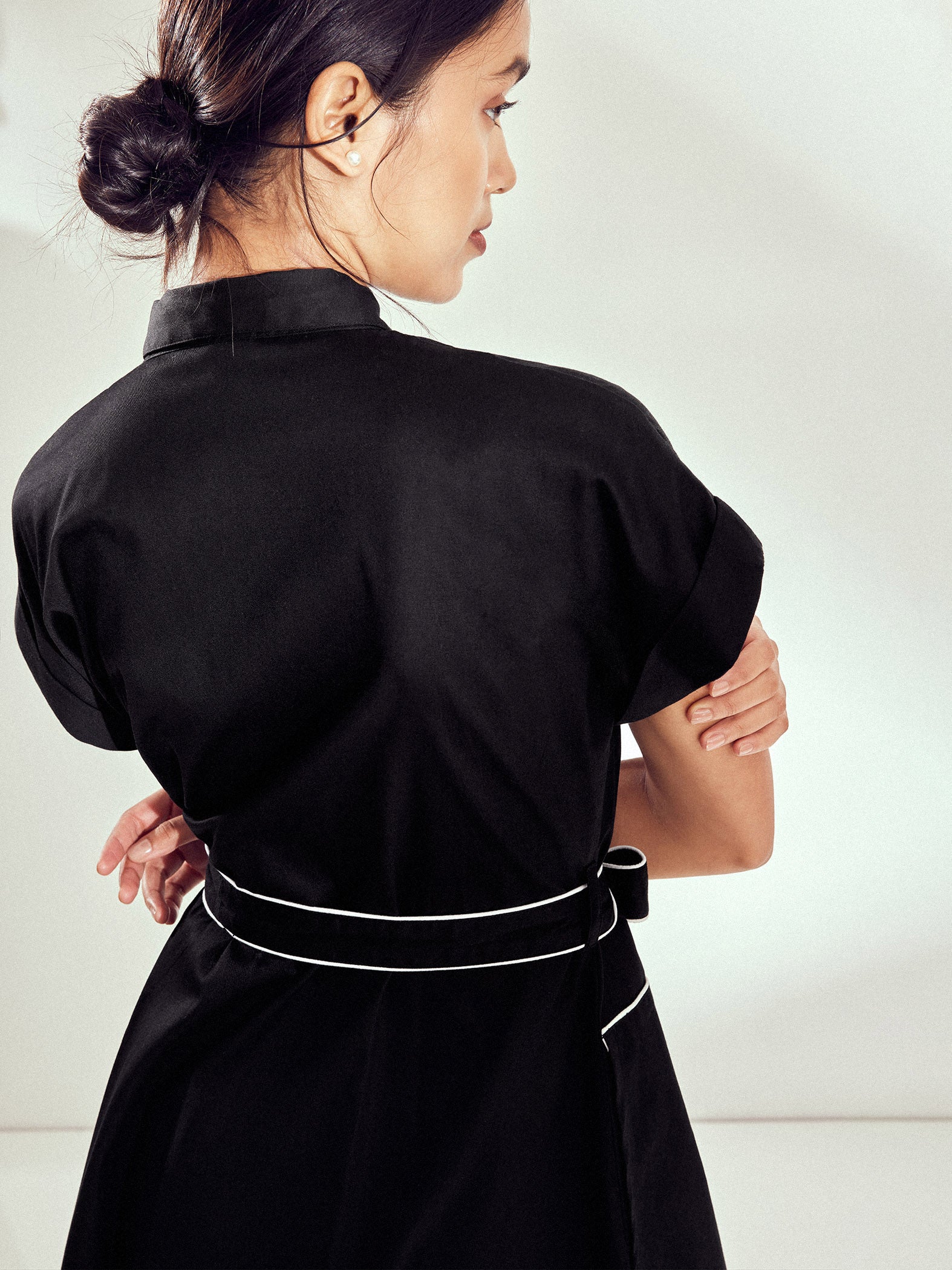 Black Self Tie Shirt Dress