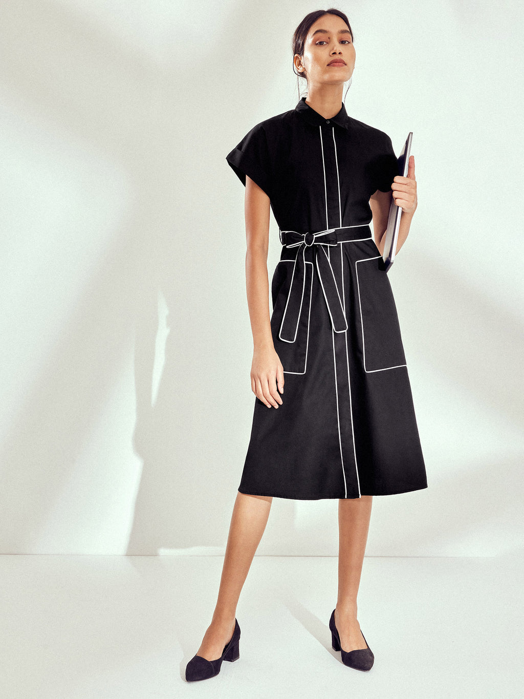 Black Self Tie Shirt Dress