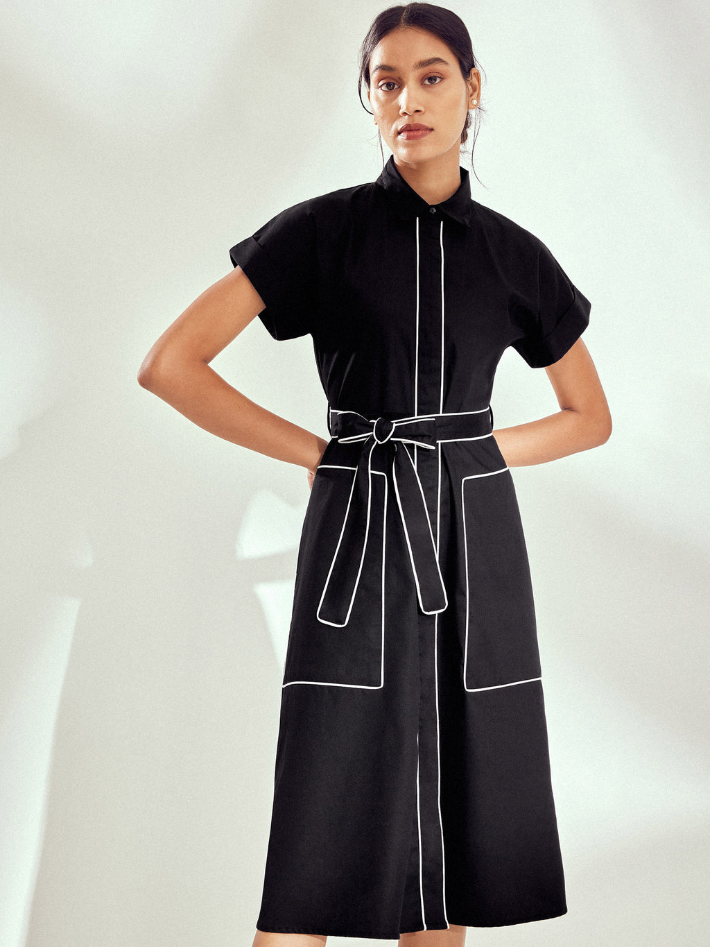 Black Self Tie Shirt Dress