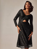 Black Sequin Cut Out Dress
