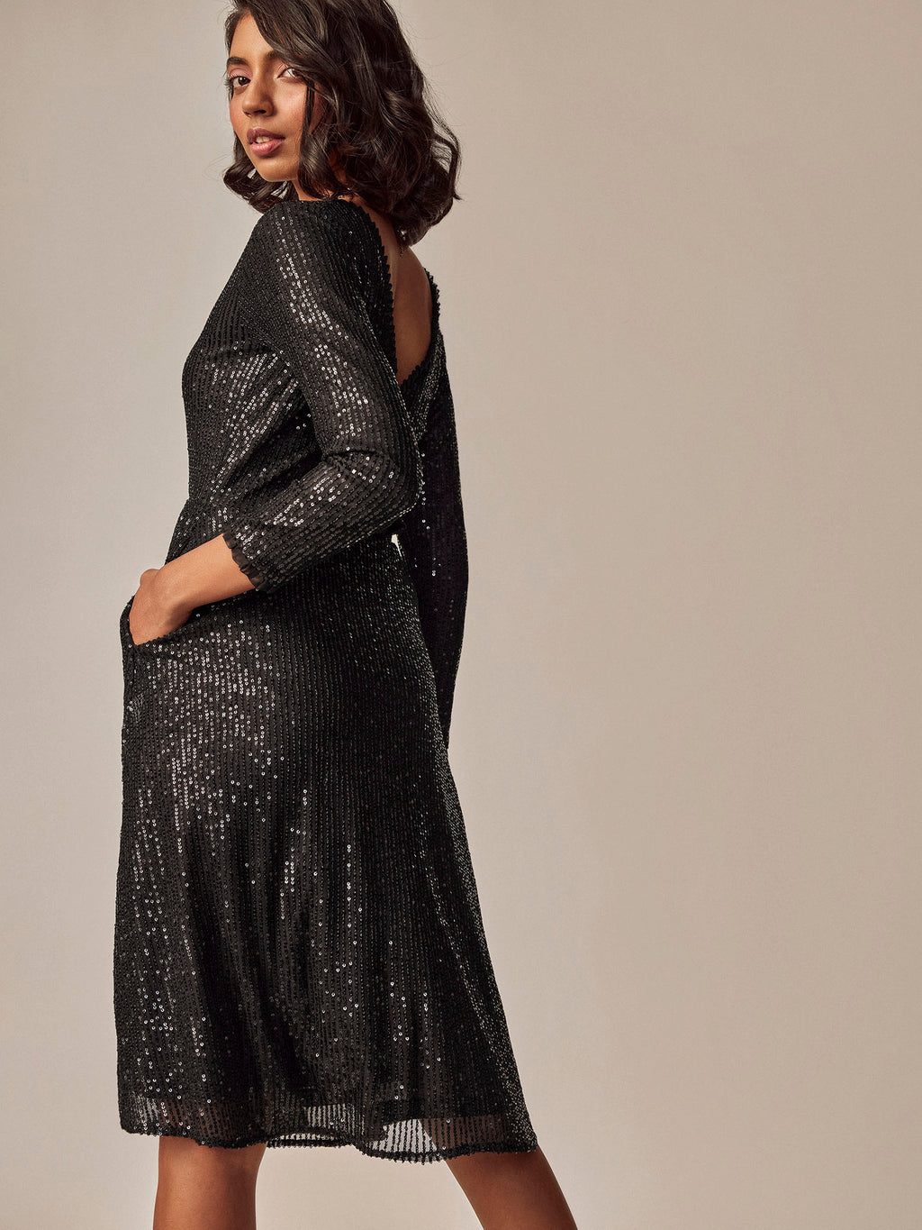 Black Sequin Cut Out Dress