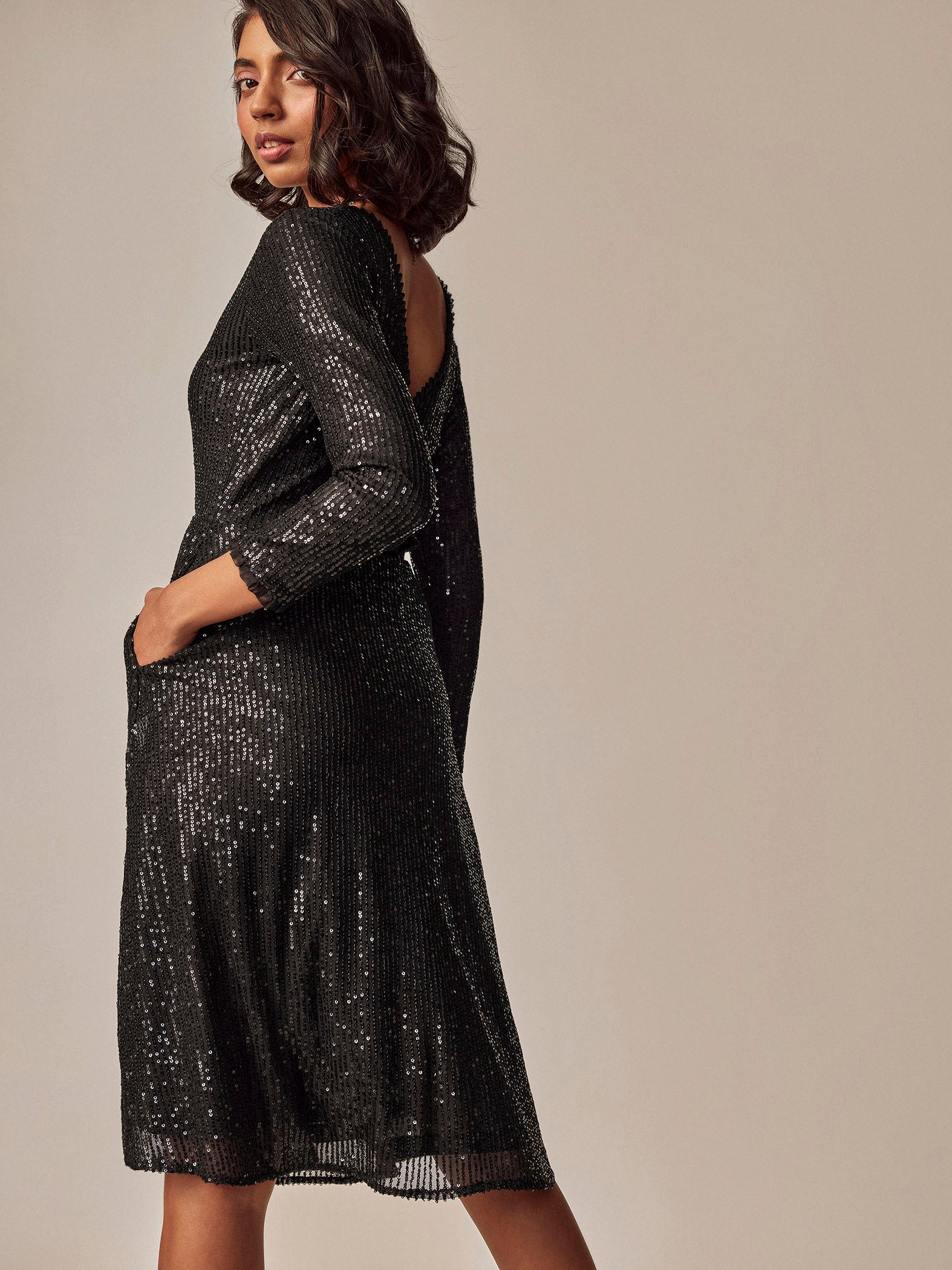 Black Sequin Cut Out Dress