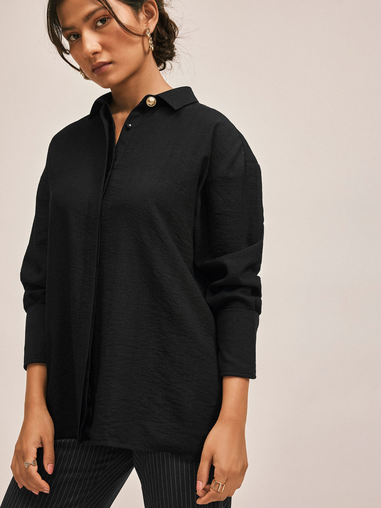 Black Statement Button Shirt