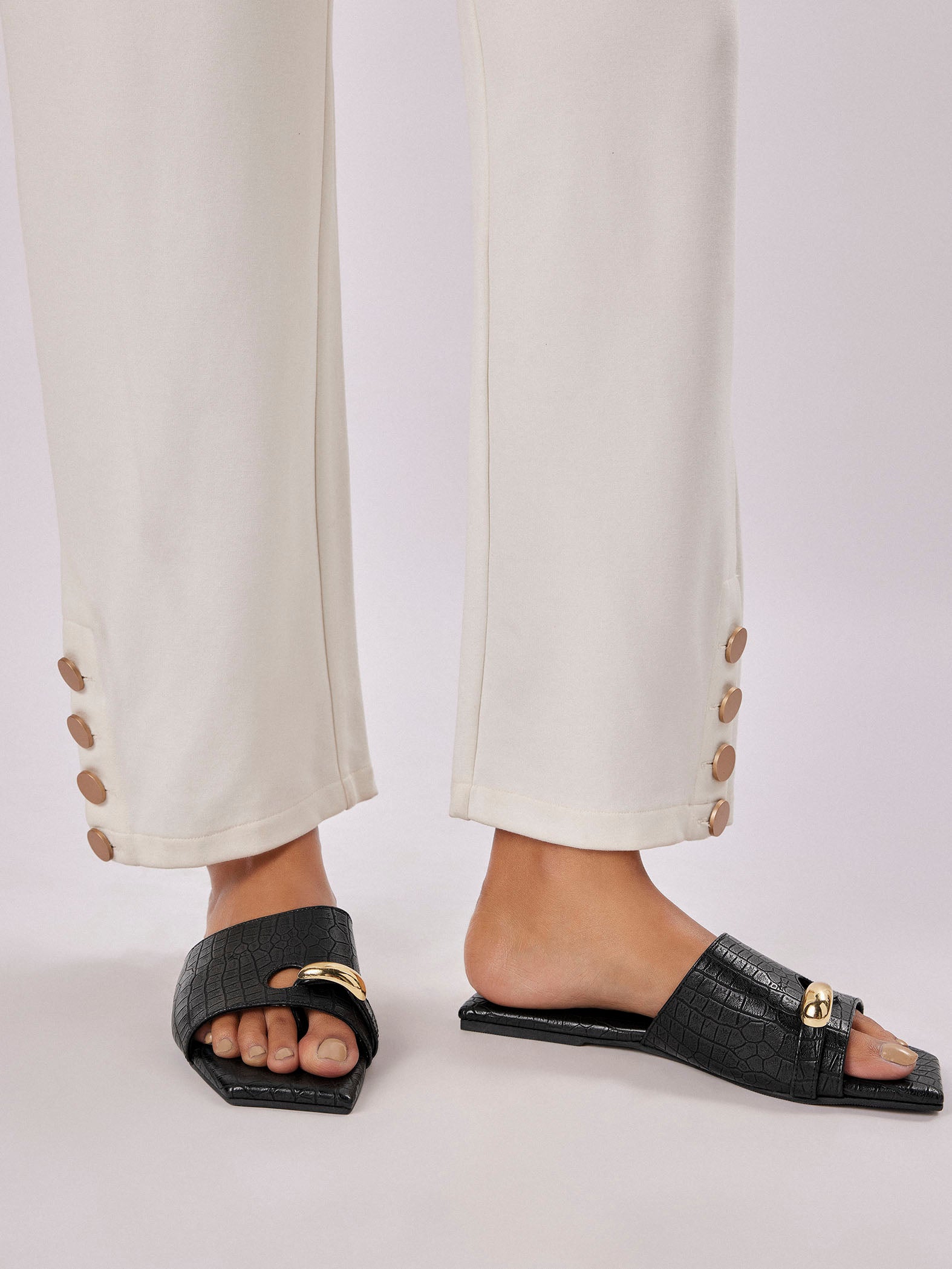 Black Textured Gold Toe Ring Flats