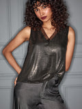Black & Gold Sequin V Neck Top