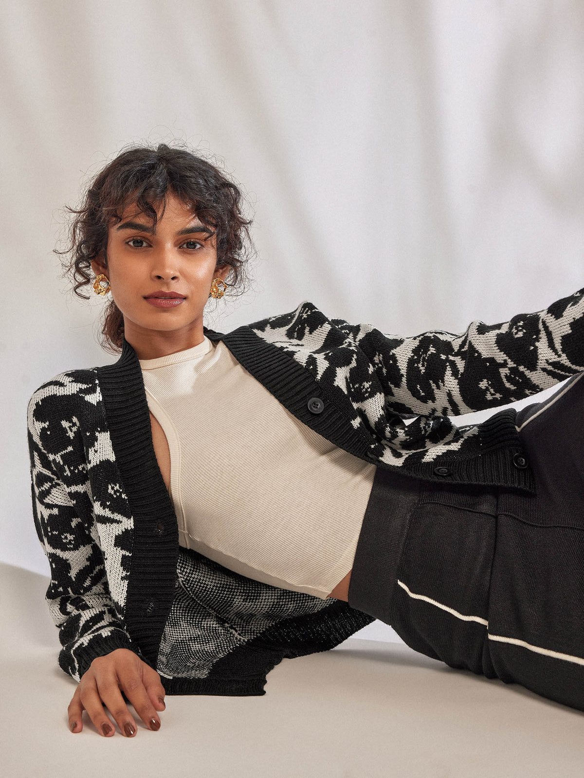 Black & White Jacquard Knit Sweater