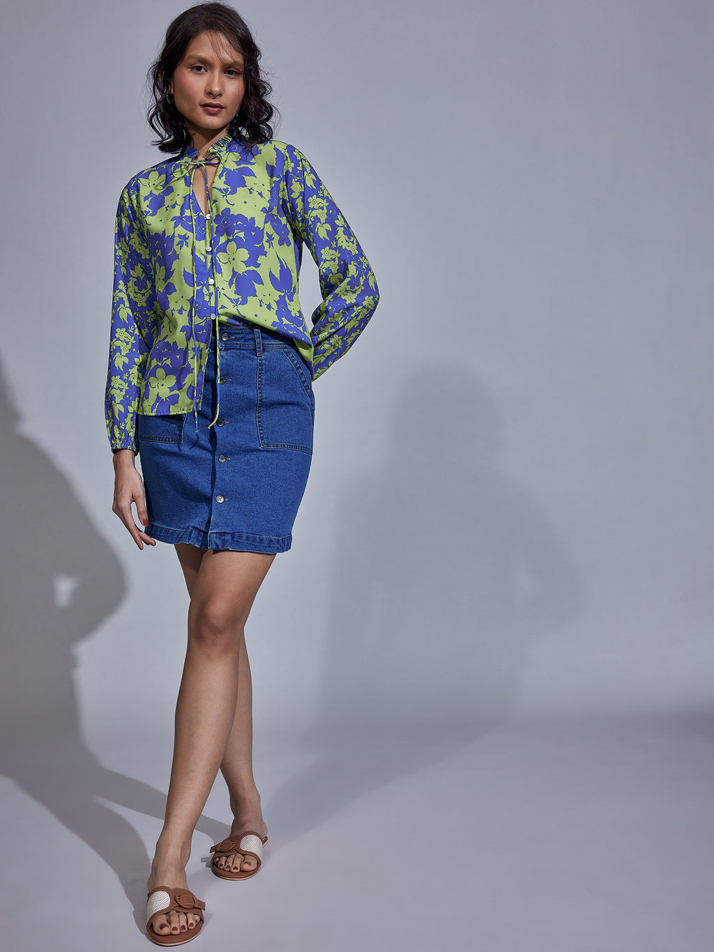 Blue & Pear Floral Print Shirt