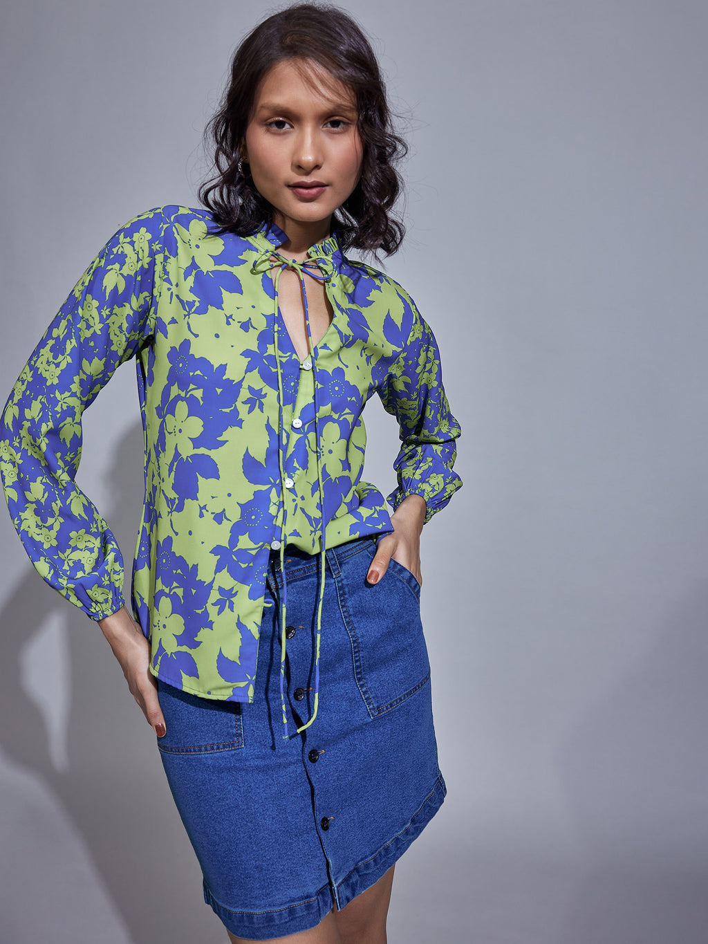 Blue & Pear Floral Print Shirt