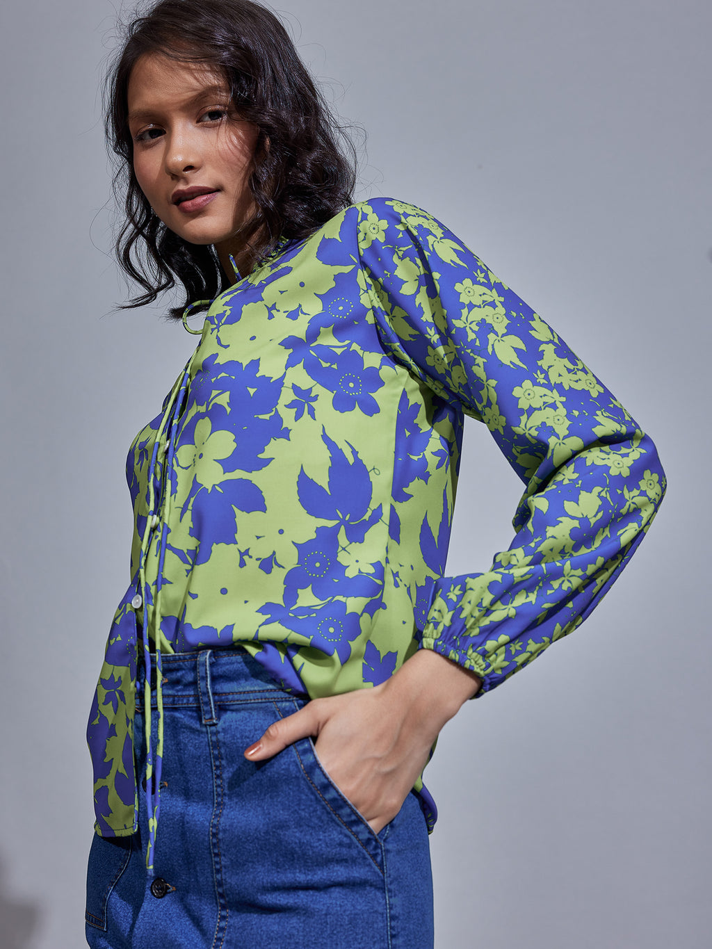 Blue & Pear Floral Print Shirt