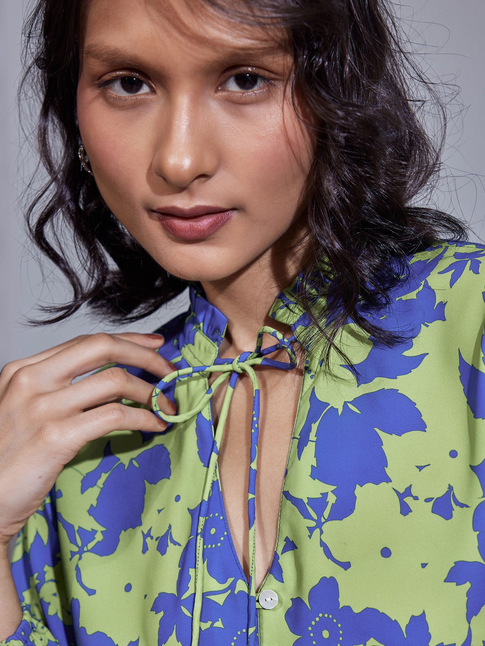 Blue & Pear Floral Print Shirt