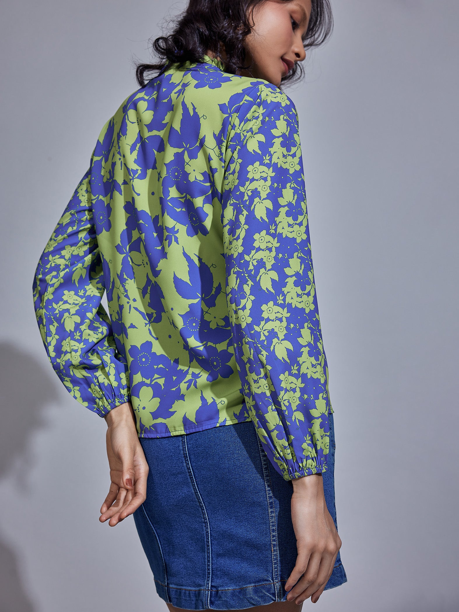 Blue & Pear Floral Print Shirt