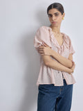 Blush Dobby Ruffled Tie Up Top