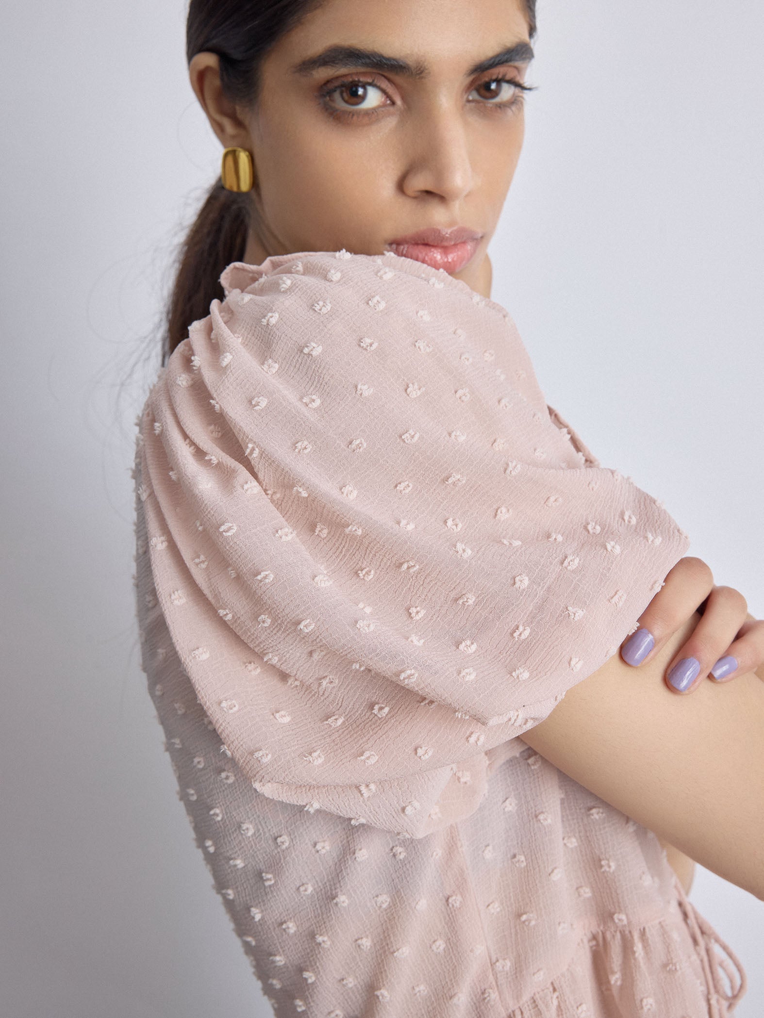 Blush Dobby Ruffled Tie Up Top