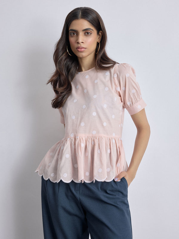 Blush Embroidered Peplum Top