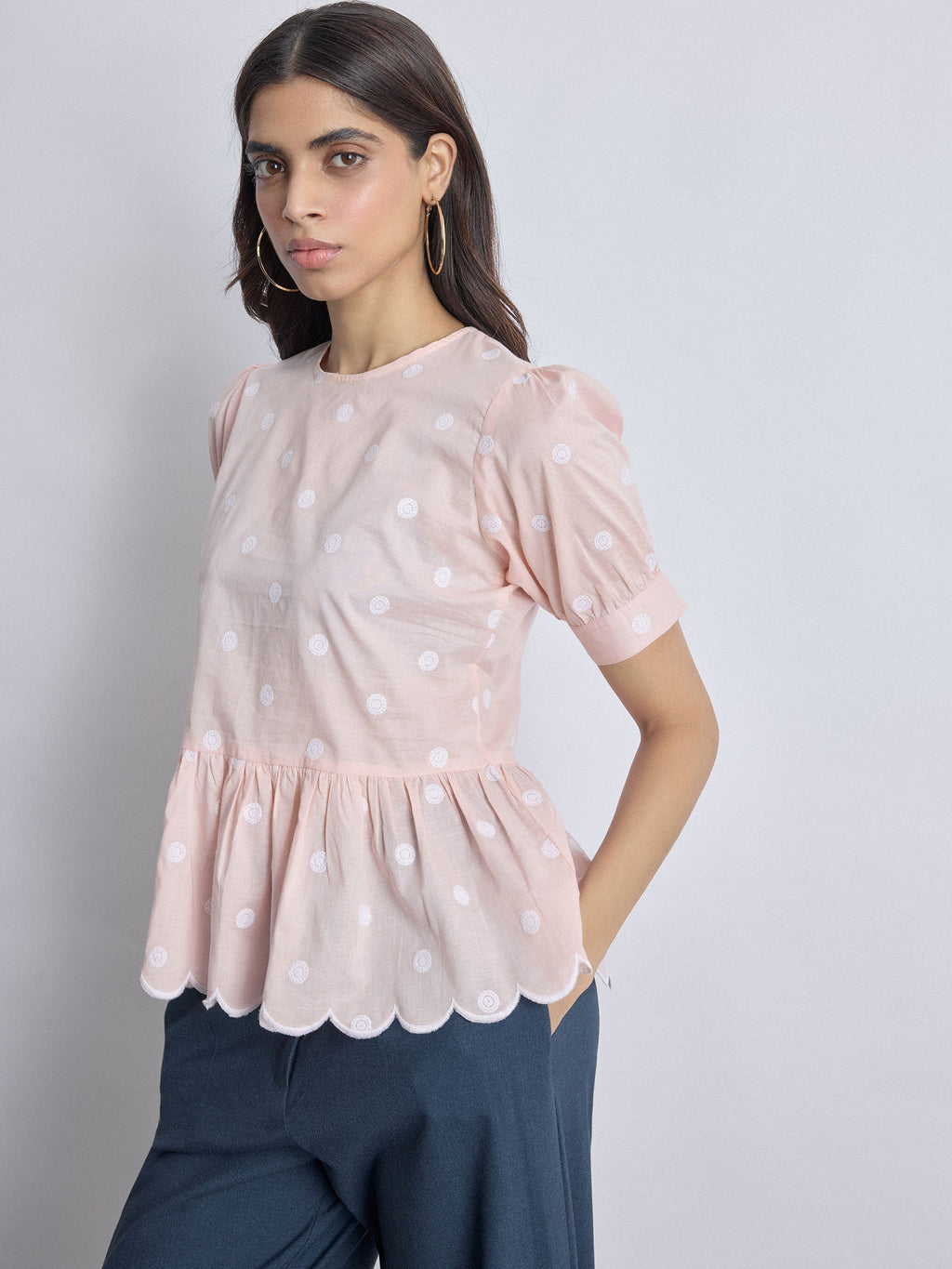 Blush Embroidered Peplum Top