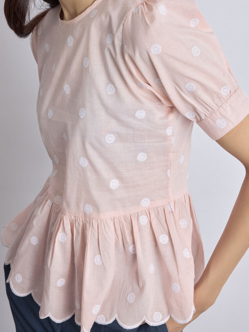 Blush Embroidered Peplum Top