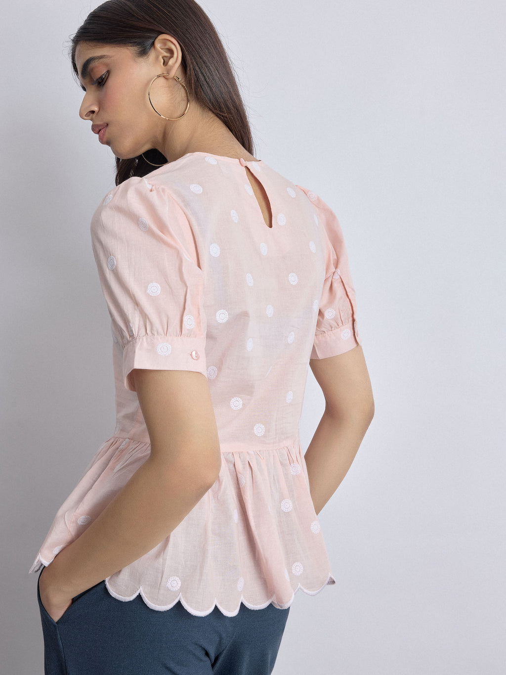 Blush Embroidered Peplum Top