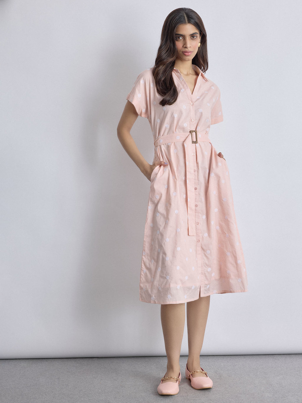 Blush Embroidered Shirt Dress