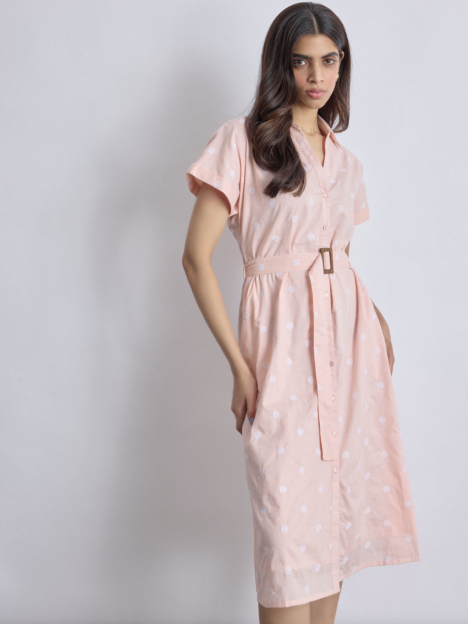 Blush Embroidered Shirt Dress