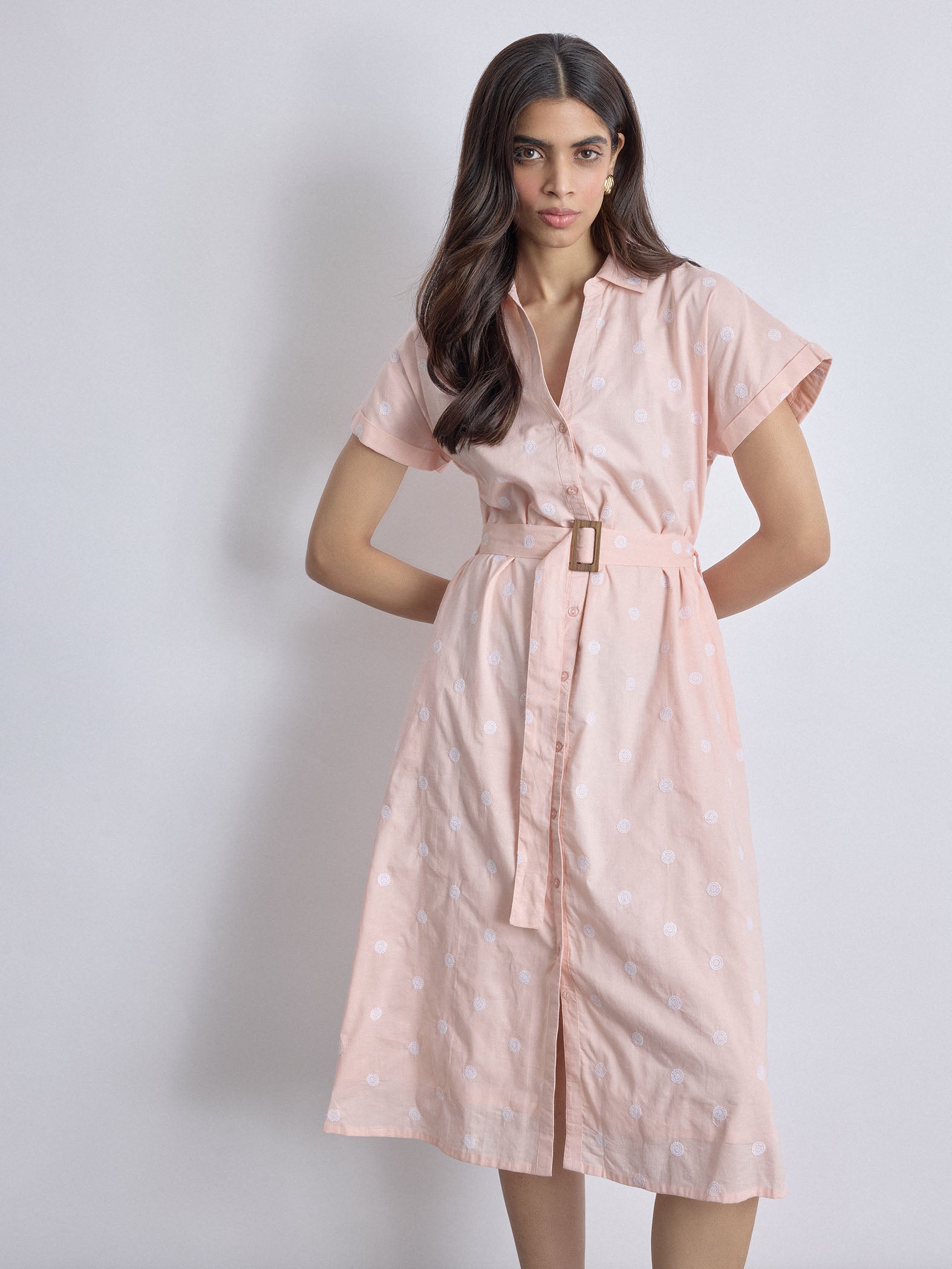 Blush Embroidered Shirt Dress