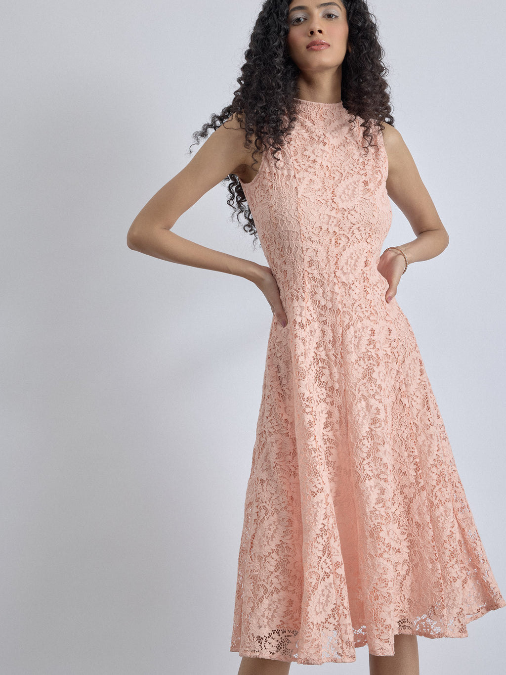 Blush Lace Panelled Midi Dress