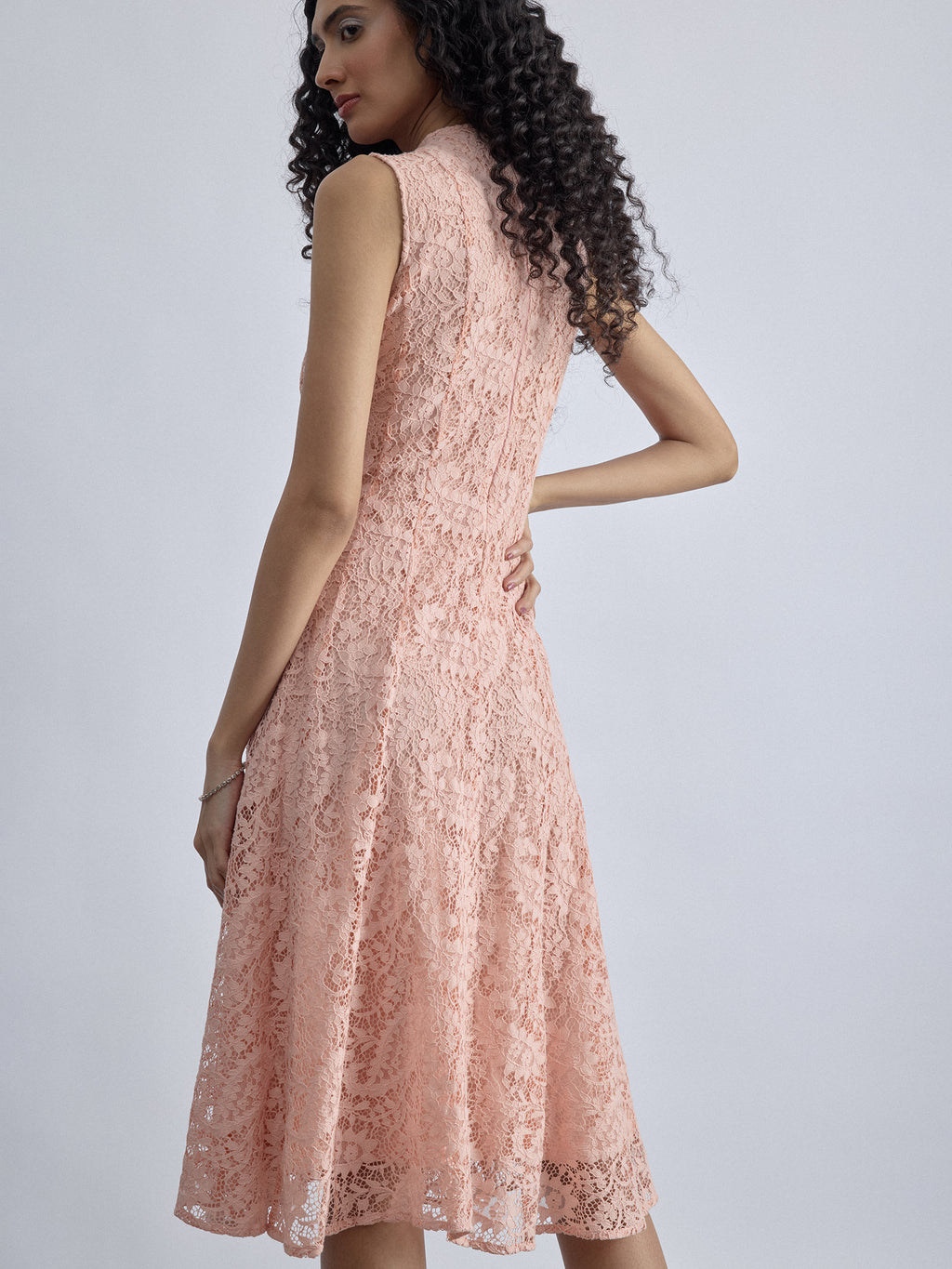 Blush Lace Panelled Midi Dress