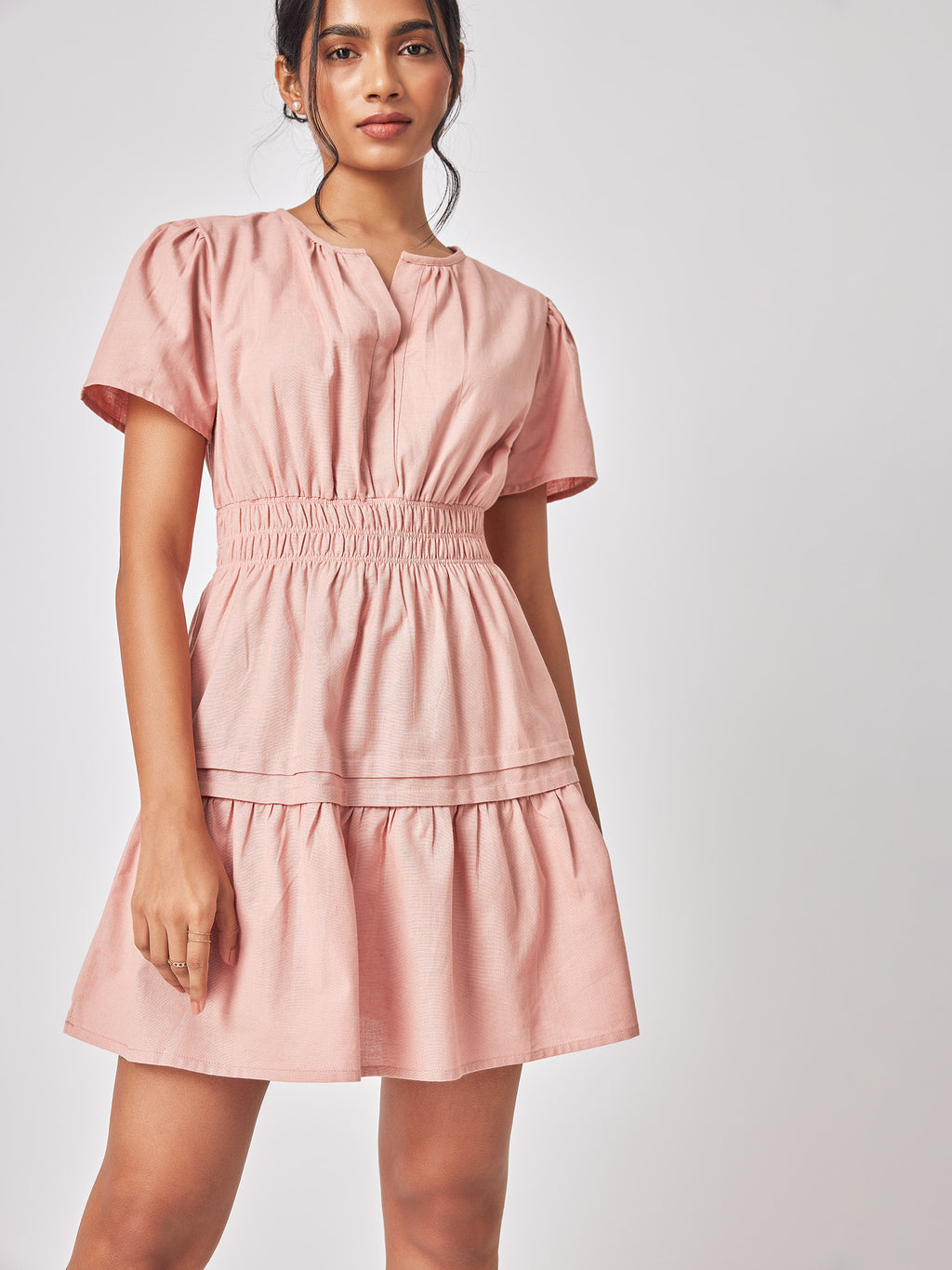 Blush Linen Tiered Dress