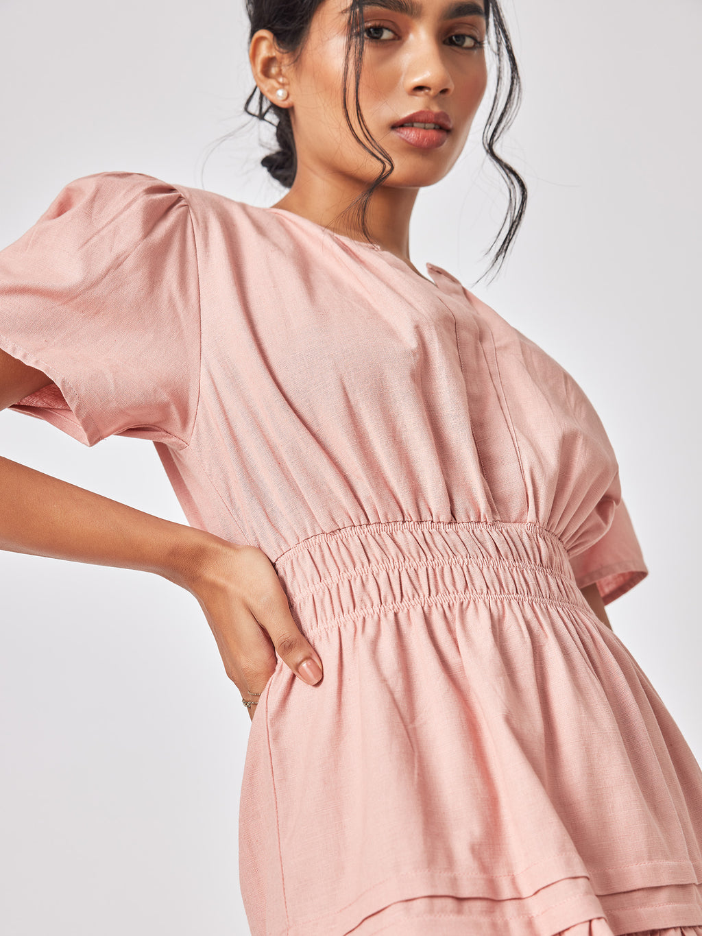Blush Linen Tiered Dress