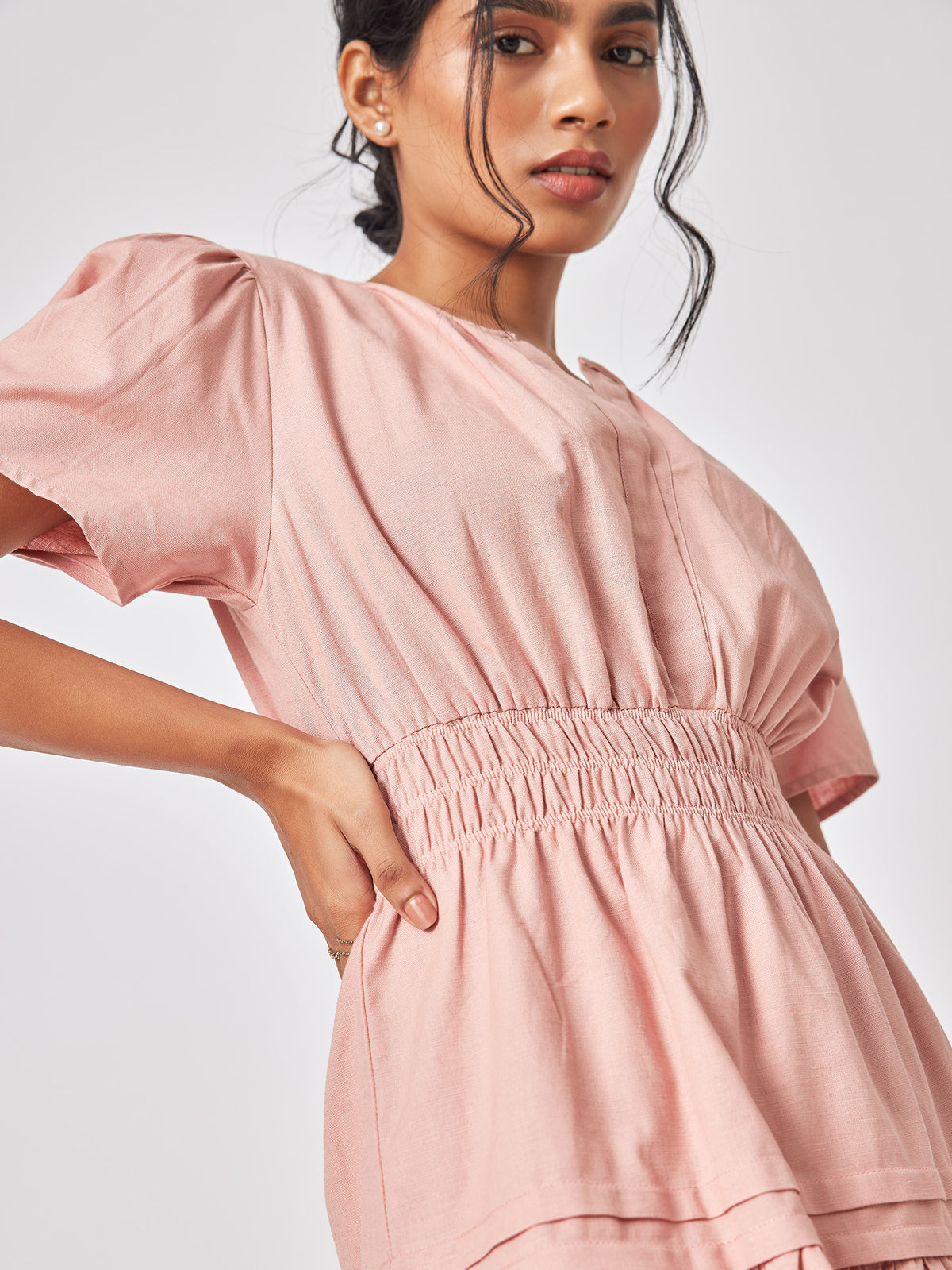 Blush Linen Tiered Dress