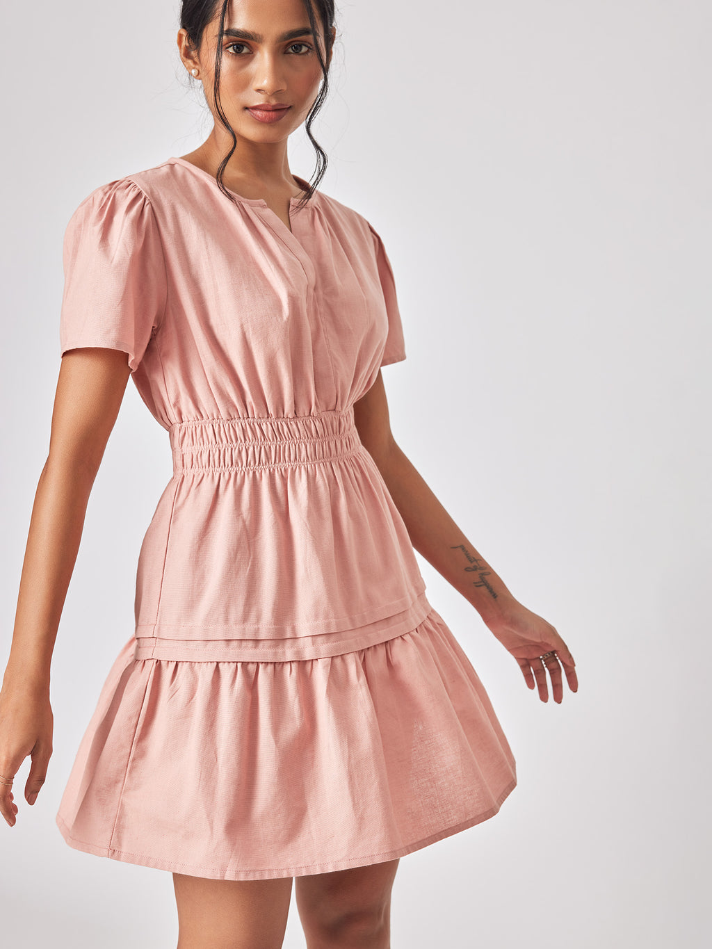 Blush Linen Tiered Dress