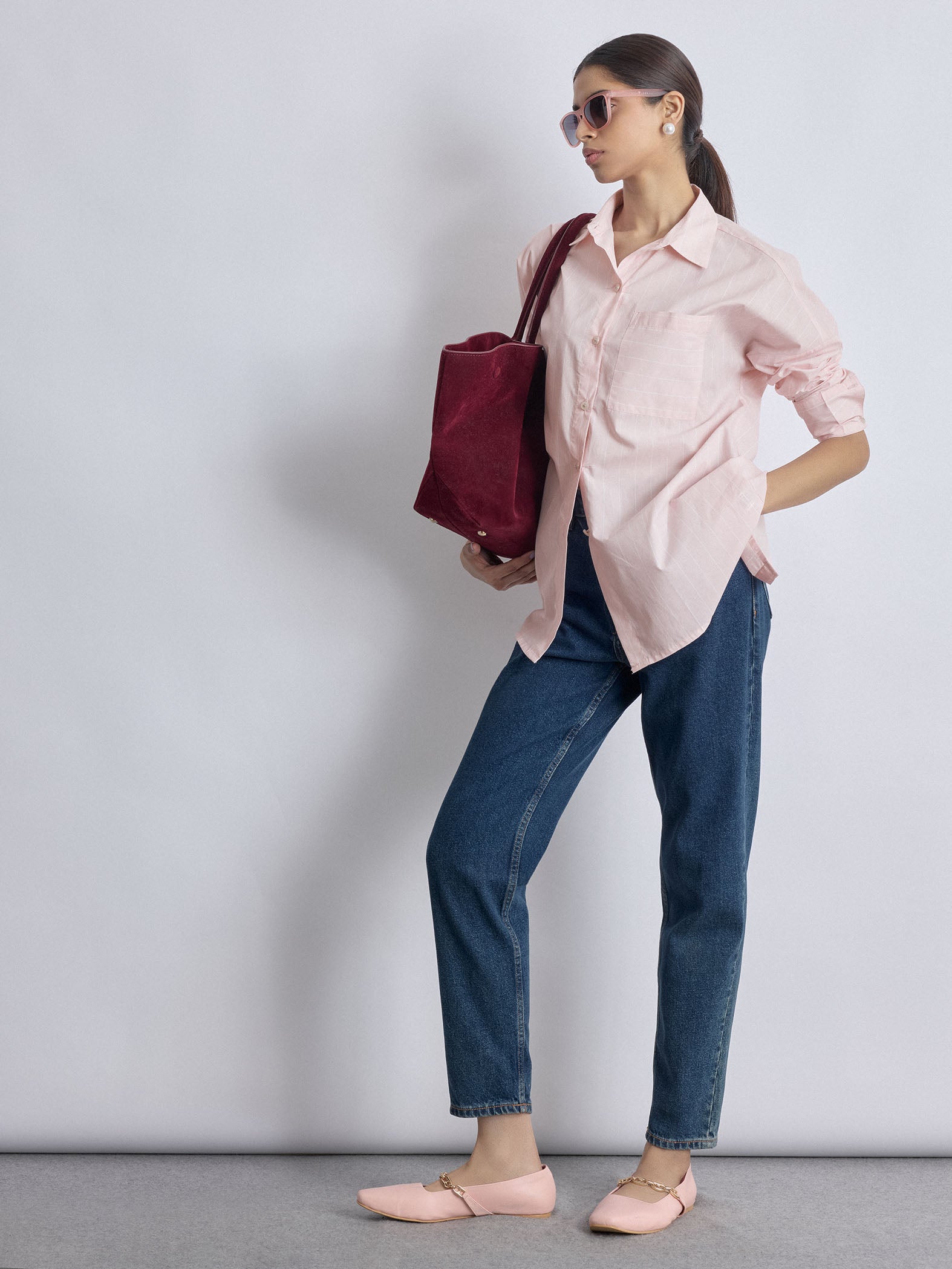 Blush Striped Back Overlap Shirt