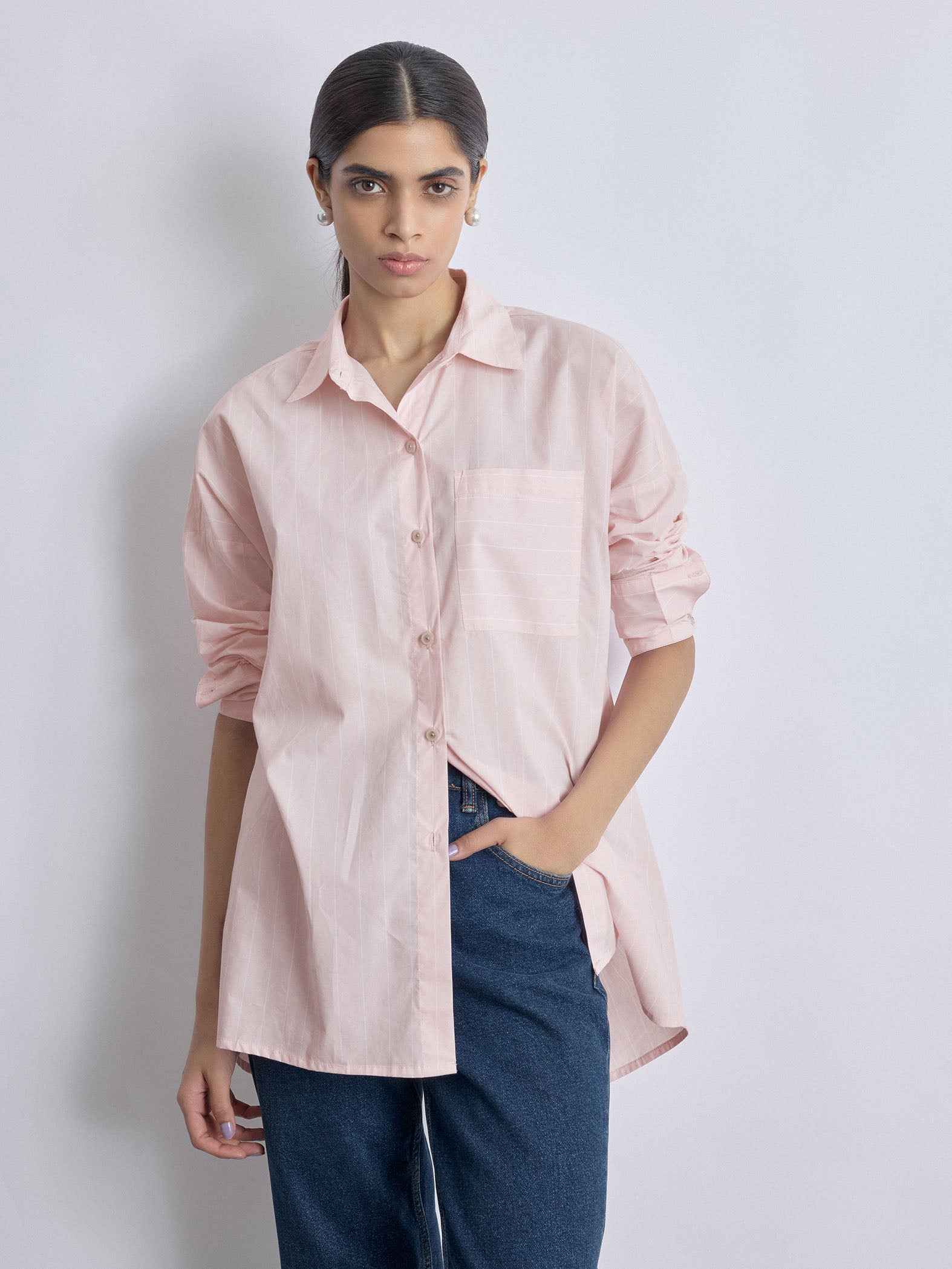 Blush Striped Back Overlap Shirt