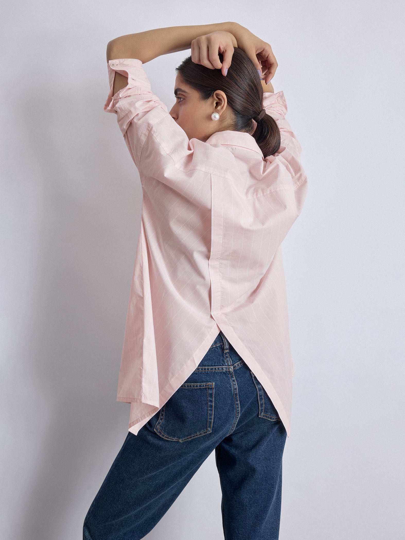 Blush Striped Back Overlap Shirt