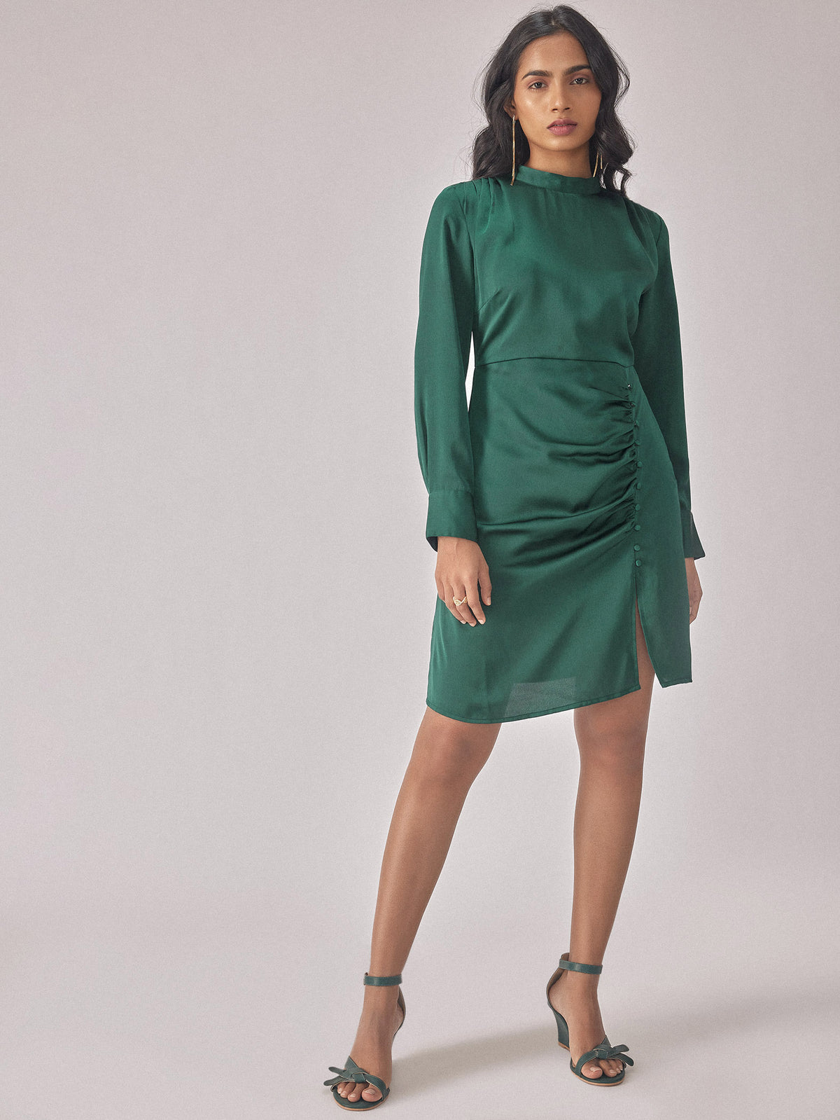 Bottle Green Satin Dress