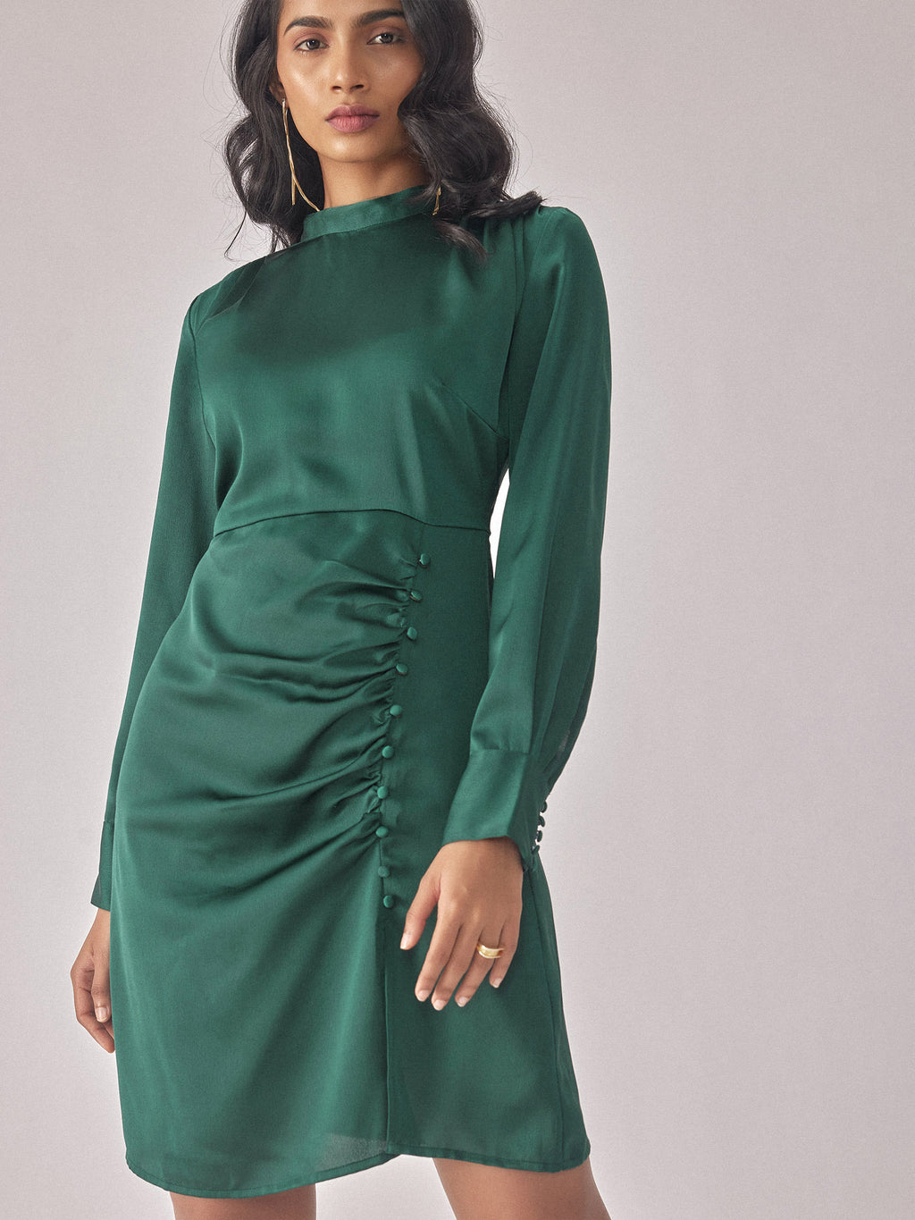 Bottle Green Satin Dress
