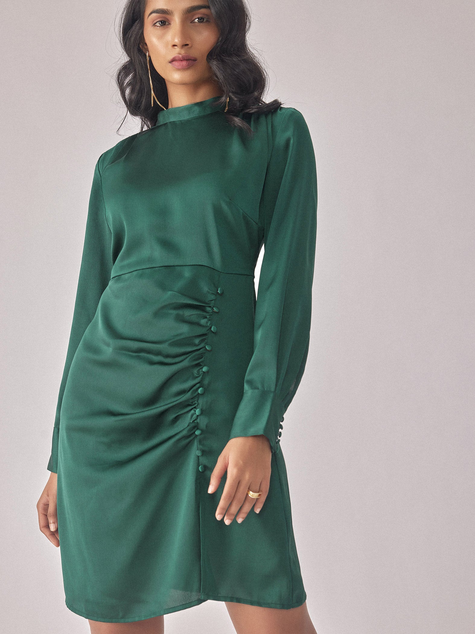 Bottle Green Satin Dress