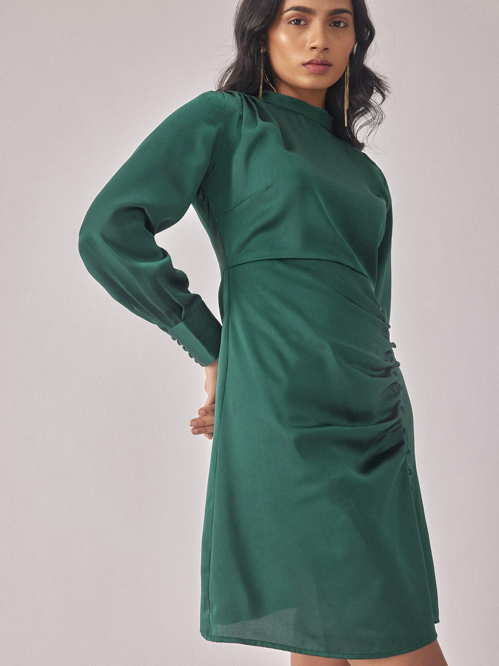 Bottle Green Satin Dress