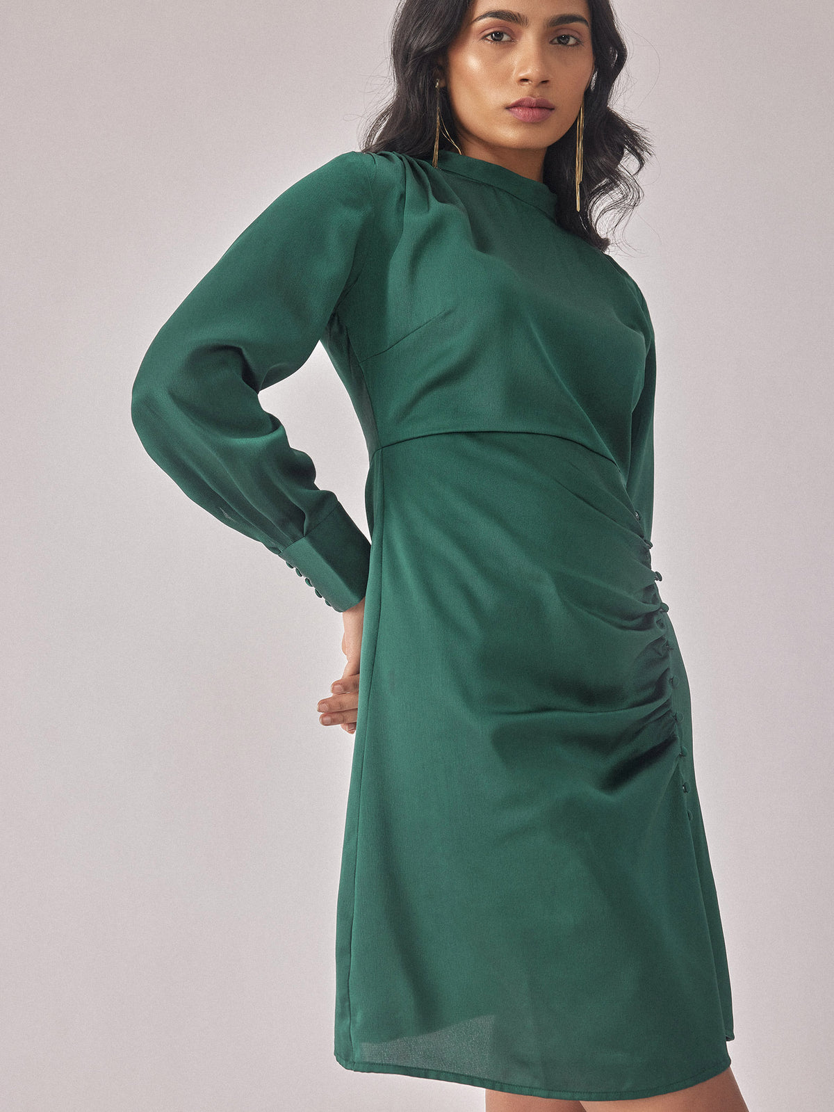 Bottle Green Satin Dress