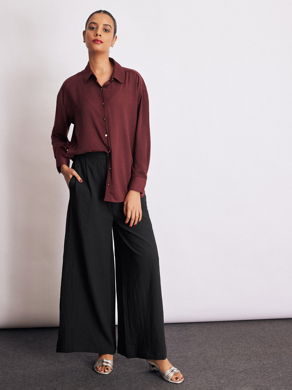 Burgundy Hammered Satin Shirt