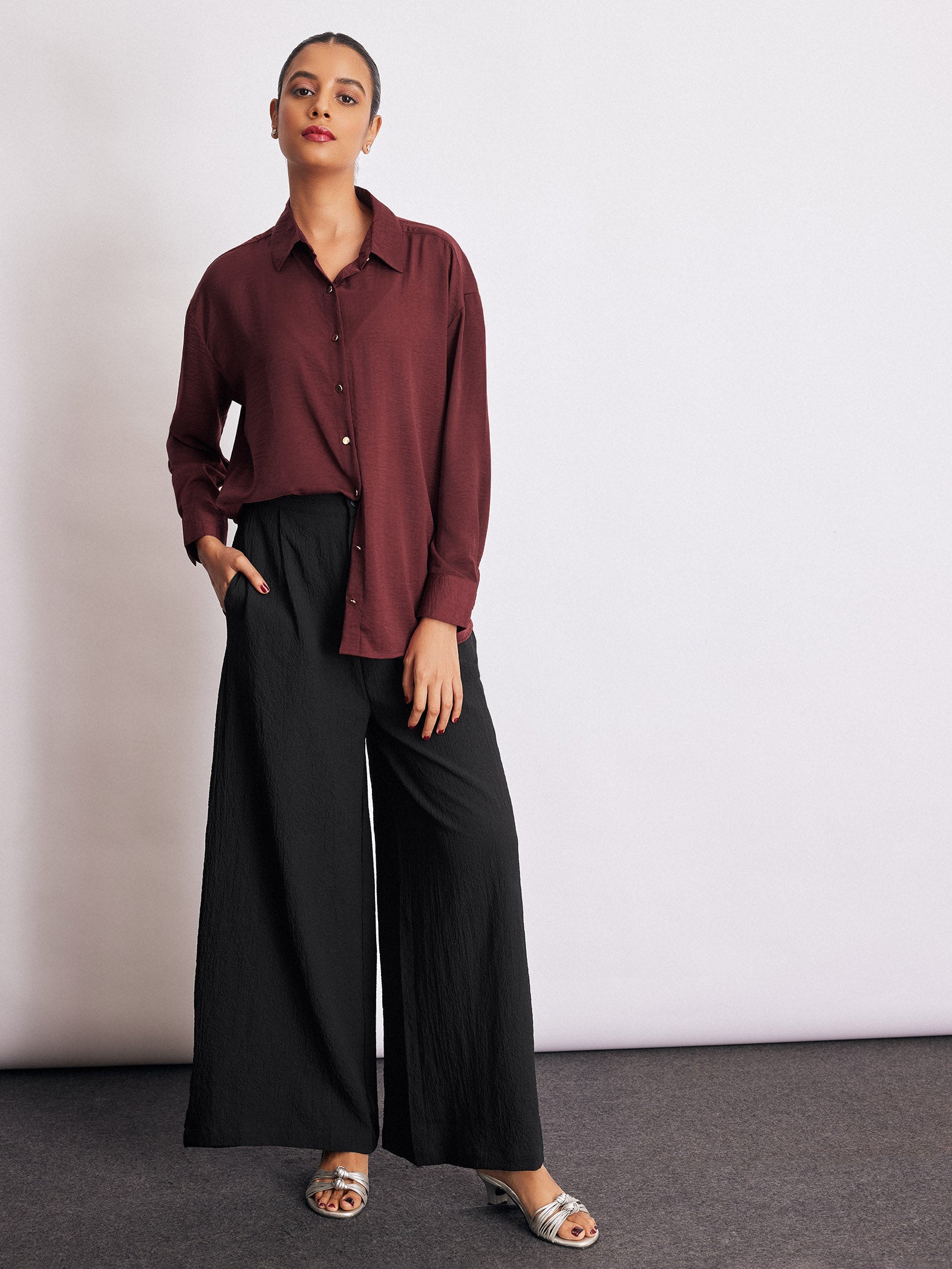 Burgundy Hammered Satin Shirt