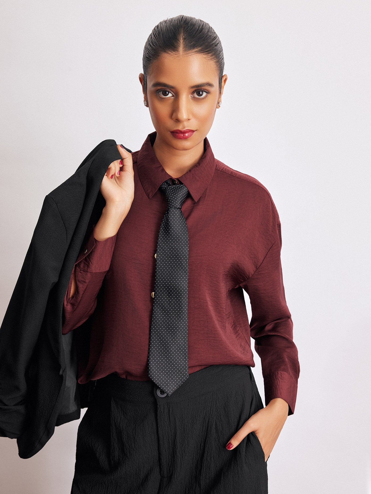 Burgundy Hammered Satin Shirt
