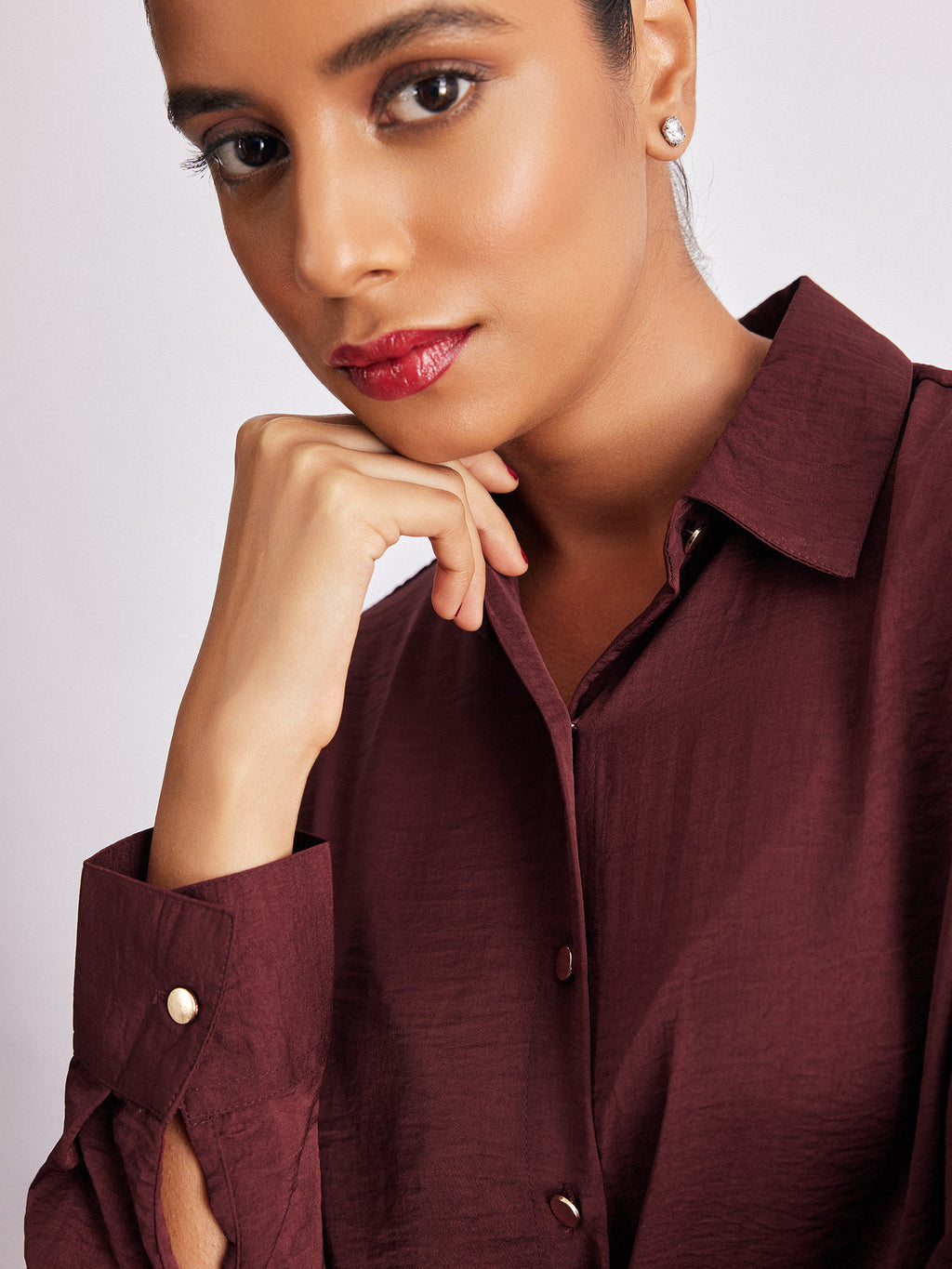 Burgundy Hammered Satin Shirt