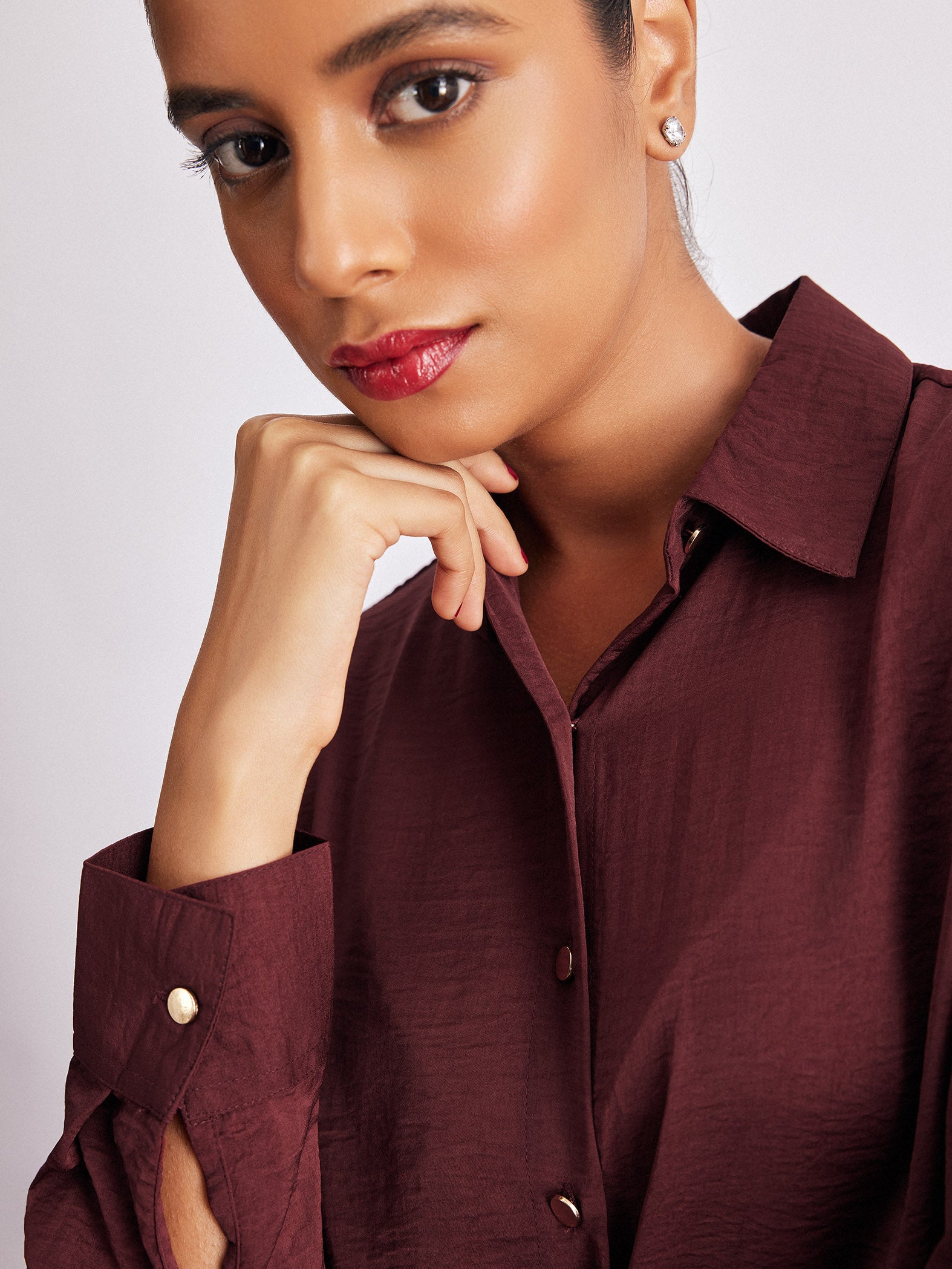 Burgundy Hammered Satin Shirt