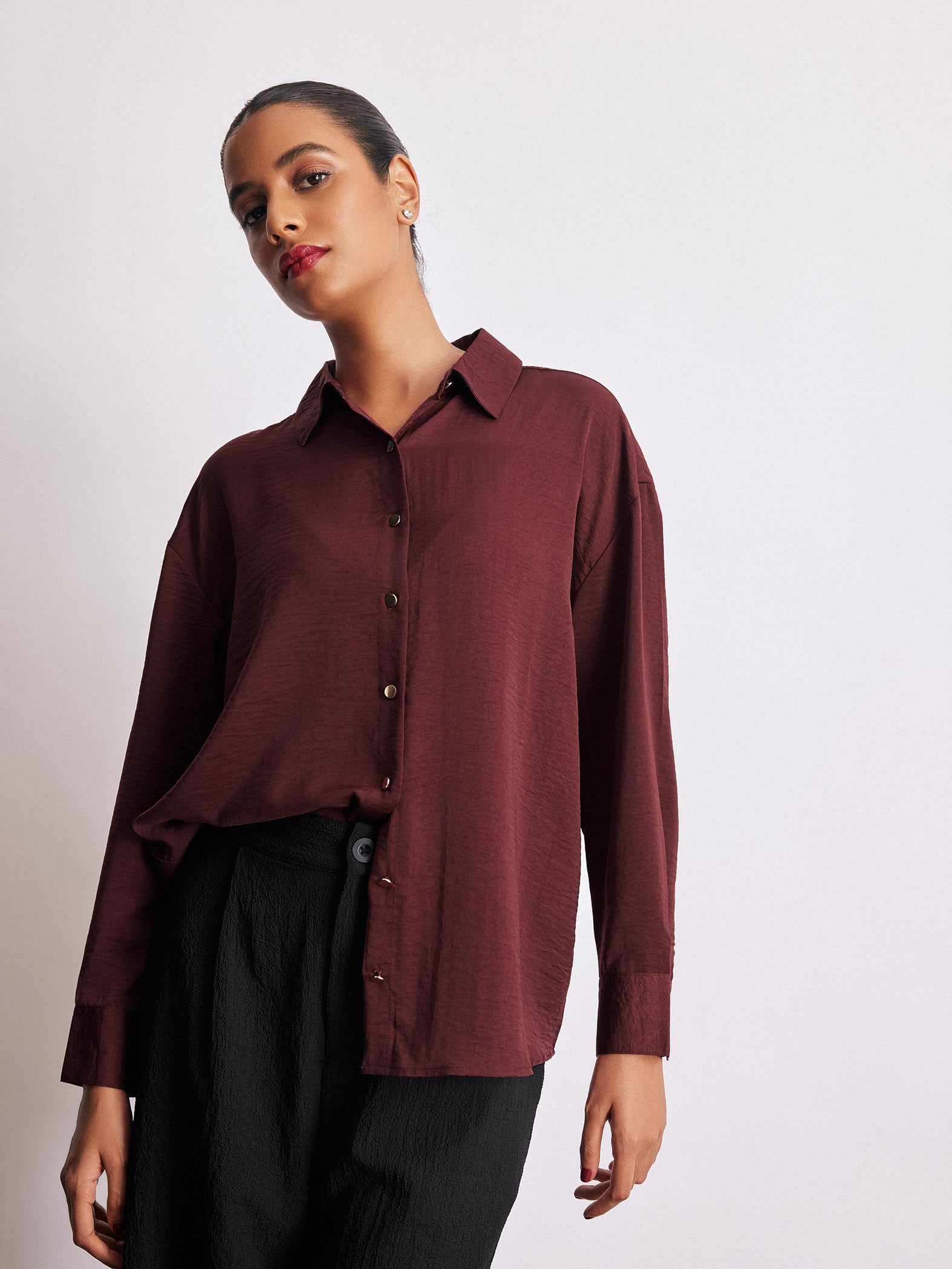 Burgundy Hammered Satin Shirt