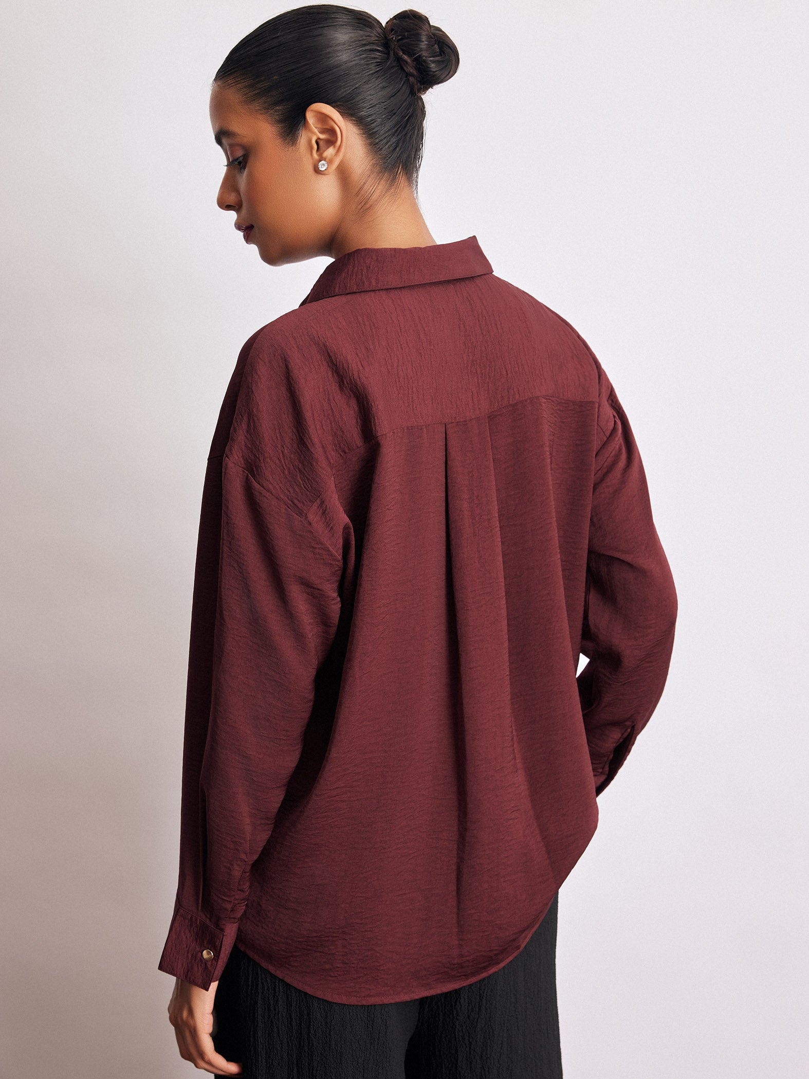 Burgundy Hammered Satin Shirt