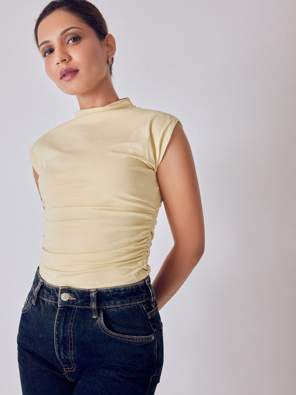 Butter Yellow Side Ruched Top