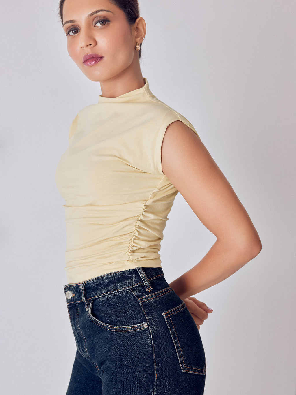 Butter Yellow Side Ruched Top